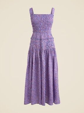J CREW Smocked midi dress in summer fields lavender print